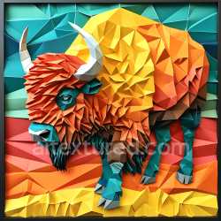 seamless Seamless 3D PBR Texture of Stylized Origami Bison with Vibrant Geometric Color Blocks texture 8k free download PBR