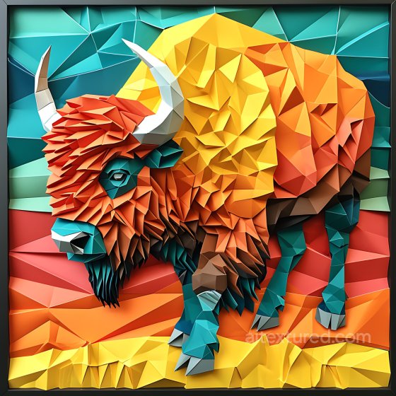Animal Texture of Stylized Origami Bison with Vibrant Geometric Color Blocks Animal texture preview