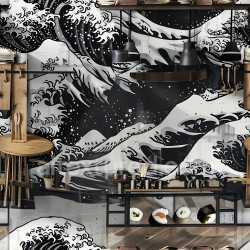 seamless Seamless 3D PBR Graffiti Texture Featuring Bold Black and White Ocean Waves texture 8k free download PBR