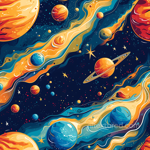 Space PBR Texture with Stylized Nebulae and Vibrant Planets seamless Star, space, planets PBR texture