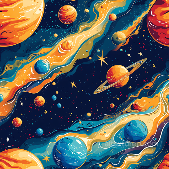 Space PBR Texture with Stylized Nebulae and Vibrant Planets Star, space, planets texture preview