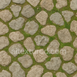 seamless Seamless 3d texture pbr 8k cobblestone irregular with moss patches and dry surface rough wear texture 8k free download PBR