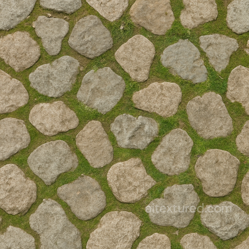 Cobblestone Irregular With Moss Patches And Dry Surface Rough Wear seamless Park pavement PBR texture