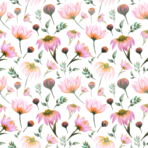 Hand-Painted Pink Flower Pattern on White Fabric Seamless Texture seamless Pink Flower PBR texture