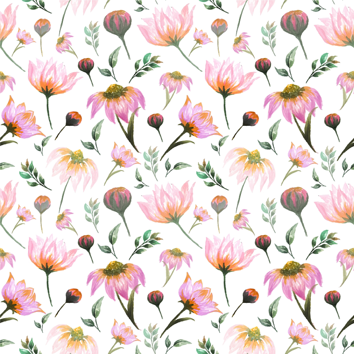 Hand-Painted Pink Flower Pattern on White Fabric seamless PBR texture preview