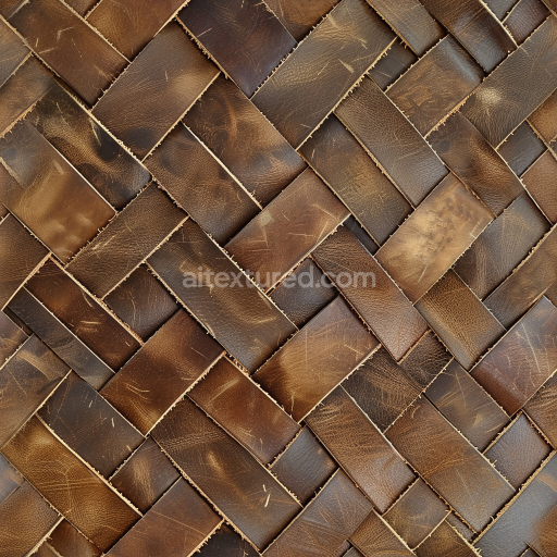 Seamless 3D Woven Distressed Brown Leather PBR Texture with Detailed Grain and Scuffs