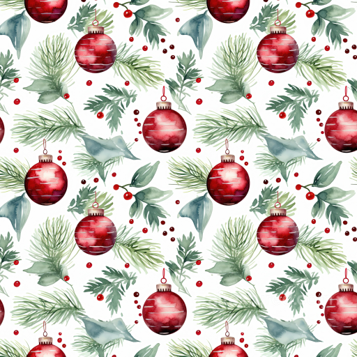 Watercolor Christmas Ornaments and Greenery Seamless Texture seamless Watercolor Christmas PBR texture