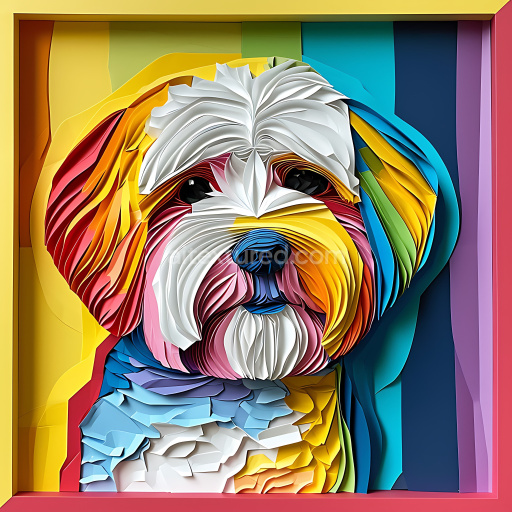 Seamless 3D PBR Texture of Colorful Origami-Style Dog Fur Pattern