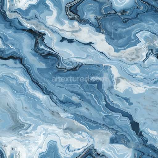 Seamless 3D Blue Bahia Marble PBR Texture with Organic Flowing Veins and Polished Finish