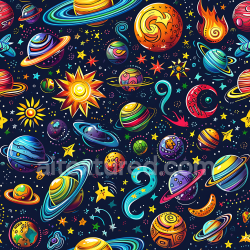 seamless Seamless 3D Space PBR Texture with Colorful Cartoon Planets and Stars texture 8k free download PBR