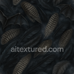 seamless Seamless 3d texture pbr 8k bats wings with owl feathers and raven feathers in dark fog texture 8k free download PBR