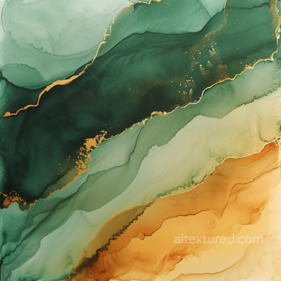 Alcohol Ink PBR Texture Featuring Green and Amber Fluid Waves with Gold Veining Alcohol ink texture preview
