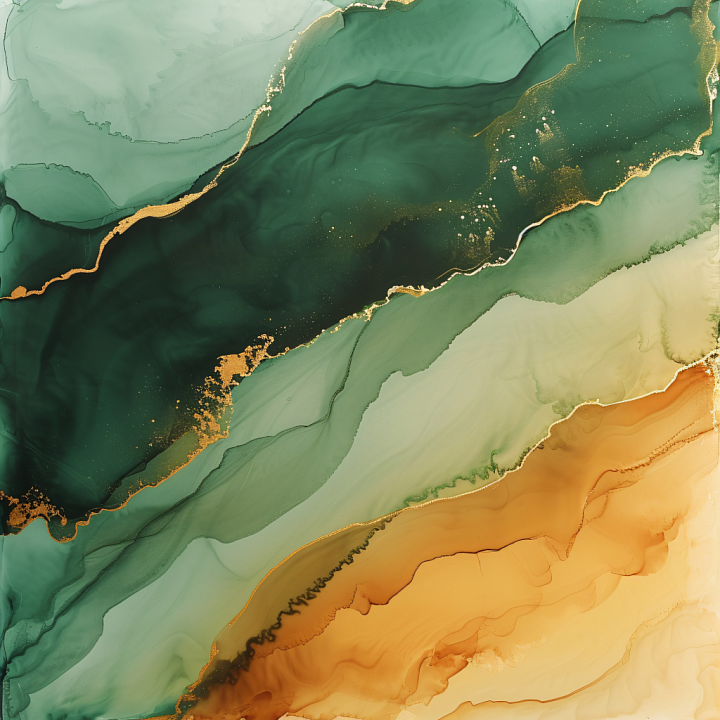 Alcohol Ink Featuring Green and Amber Fluid Waves with Gold Veining seamless PBR texture preview