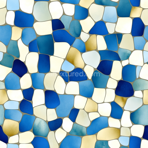 Seamless 3D Mosaic PBR Texture Featuring Irregular Blue and Beige Stone Chips with Soft M… texture preview