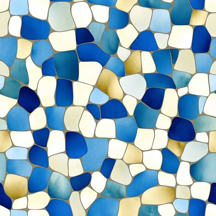 Mosaic Featuring Irregular Blue and Beige Stone Chips with Soft Matte F… seamless PBR texture preview