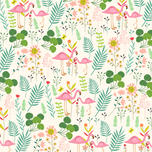 with Cartoon Wild Flower and Flamingo Pattern seamless Wild Flower  PBR texture