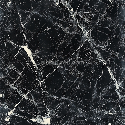 Seamless 3D Black Marble PBR Texture Featuring Bold White Veins on Polished Stone