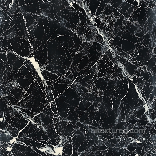 Black Marble PBR Texture Featuring Bold White Veins on Polished Stone seamless Marble PBR texture