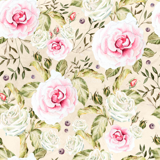 Seamless 3D PBR Watercolour Floral Fabric Texture with Pink and White Roses