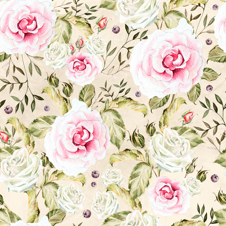 Watercolour Floral Fabric with Pink and White Roses seamless PBR texture preview