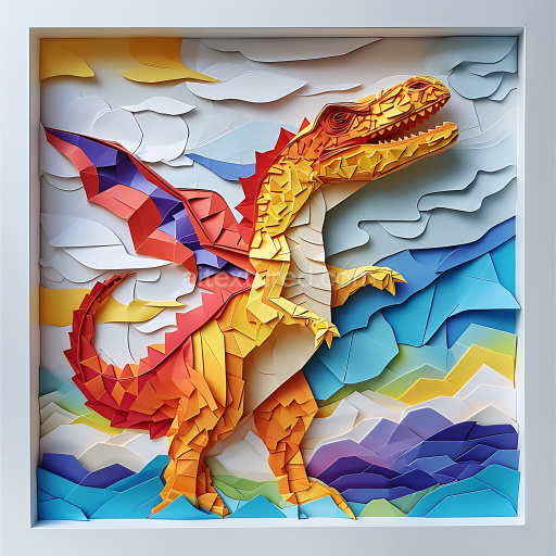 Seamless 3D PBR Texture of Colorful Dinosaur Origami Paper Art