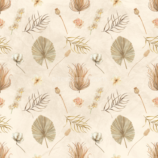 Seamless 3D PBR Fabric Texture Featuring Delicate Beige and Brown Floral Pattern