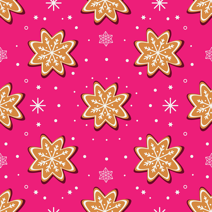 Featuring Festive Gingerbread Cookie Pattern on Pink Background seamless PBR texture preview