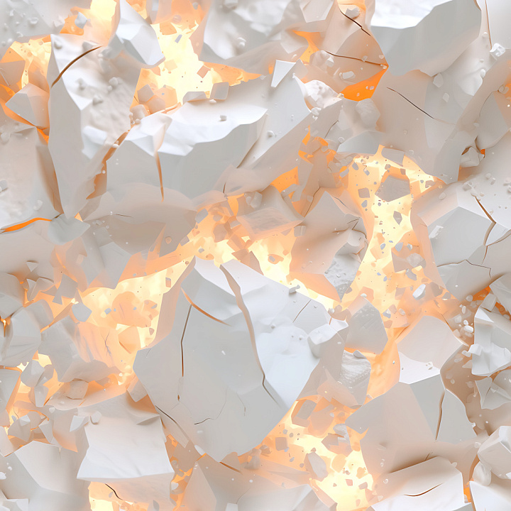 Cracked Ceramic Plaster with Jagged Fractures and Light Glow seamless PBR texture preview