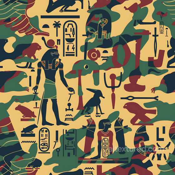 Camouflage PBR Texture Featuring Ancient Egyptian Symbols and Earthy Color Patches Color Camouflage texture preview