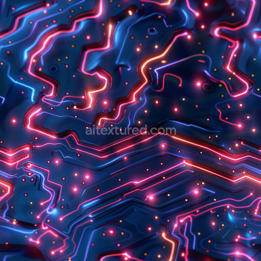 Seamless 3D PBR Texture of Glossy Neon Lit Circuit Board Pattern