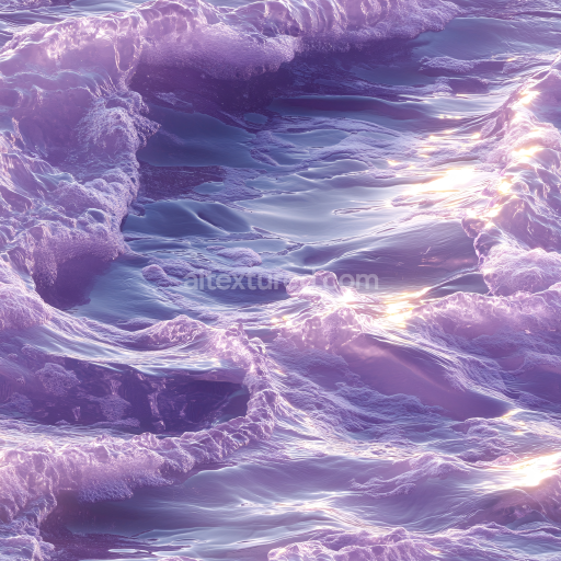 Seamless 3D water PBR texture with stylized violet ocean waves and foam