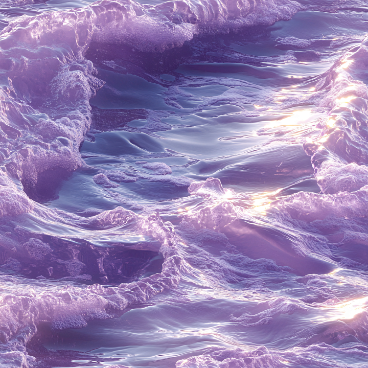 Water With Stylized Violet Ocean Waves And Foam seamless PBR texture preview
