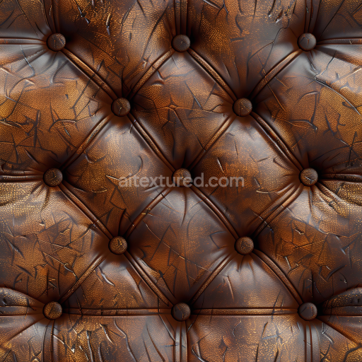 Seamless 3D Distressed Brown Quilted Leather PBR Texture with Buttoned Upholstery and Wrinkle Details
