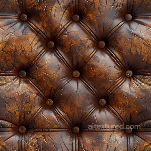 Distressed Brown Quilted Leather PBR Texture with Buttoned Upholstery and Wrinkle Details seamless Leather PBR texture