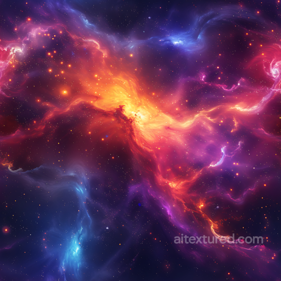Space PBR Texture Featuring Dynamic Nebulae and Starfields in Vibrant Blue, Purple, and O… Star, space, planets texture preview