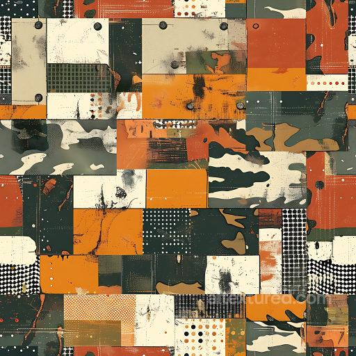 Stylized Patchwork Camouflage PBR Texture with Earthy and Geometric Elements seamless Color Camouflage PBR texture