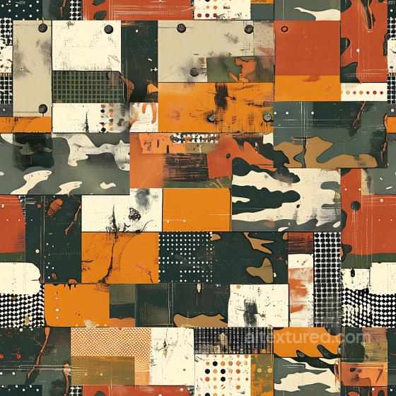 Stylized Patchwork Camouflage PBR Texture with Earthy and Geometric Elements Color Camouflage texture preview