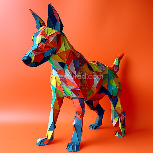 Seamless 3D PBR Texture Featuring Australian Kelpie Origami Style Multicolor Geometric Patterns