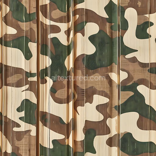 Seamless 3D Desert Woodland Camouflage PBR Texture with Organic Patch Design on Wood Planks