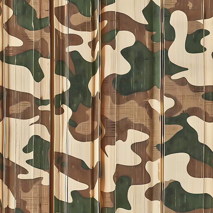 Desert Woodland Camouflage with Organic Patch Design on Wood Planks seamless PBR texture preview