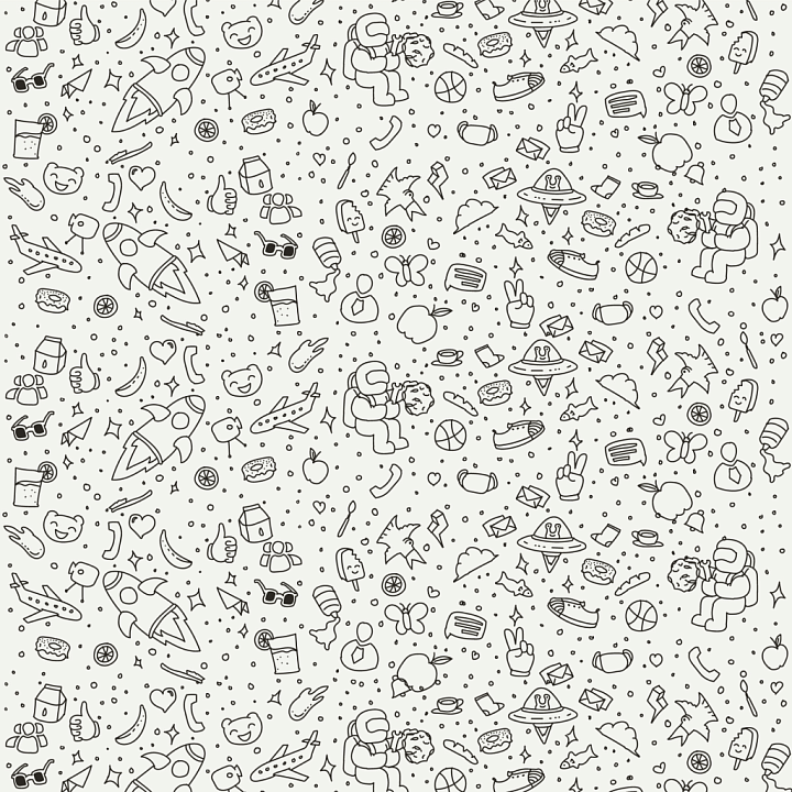 Cartoon Doodle Line Art in Black & White seamless PBR texture preview