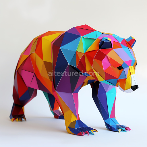 Seamless 3D PBR Texture Featuring Bear Origami Style with Bold Multicolor Polygonal Design
