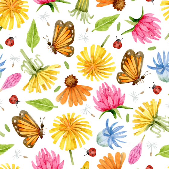 Watercolor Butterflies Floral Pattern Texture with Vibrant Flowers and Insects Watercolor Butterflies texture preview