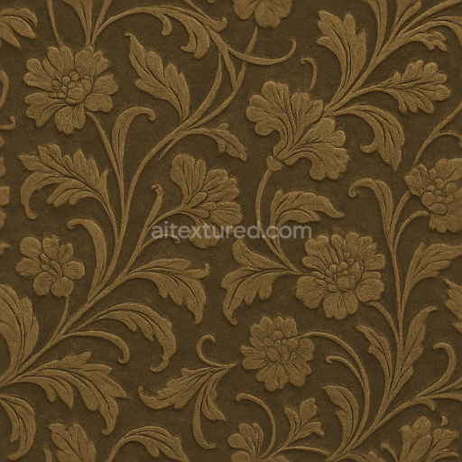 Seamless 3d texture pbr 8k art nouveau botanical leaves wallpaper with embossed velvet and matte finish