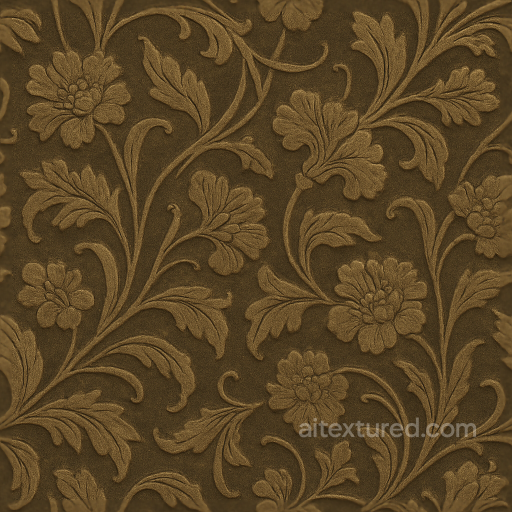 Art Nouveau Botanical Leaves Wallpaper With Embossed Velvet And Matte Finish seamless Wallpaper PBR texture