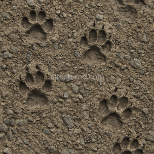 Seamless 3d texture pbr 8k rocky ground with deep animal tracks and footprint depth
