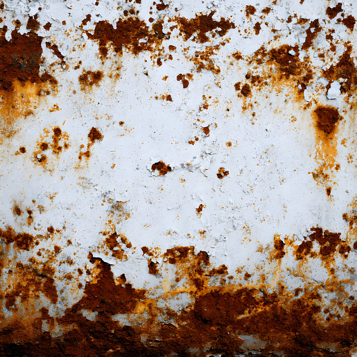 Rusted Metal Featuring Flaked White Paint and Rich Orange-Brown Corrosi… seamless PBR texture preview