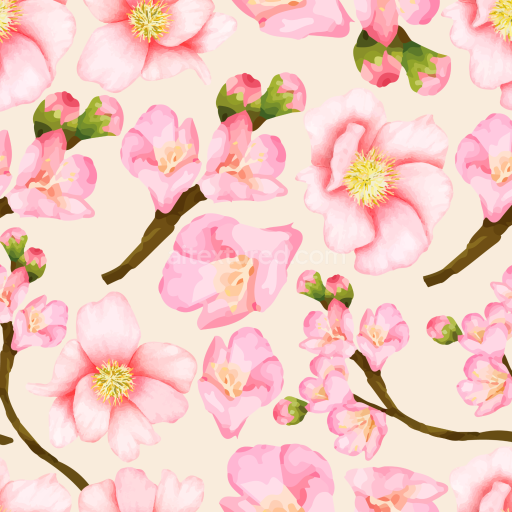 Seamless 3D PBR Texture Featuring Watercolor Cherry Blossom Floral Pattern