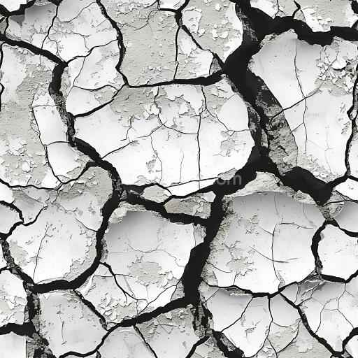 Seamless 3D cracked and holed plaster PBR texture in white and gray