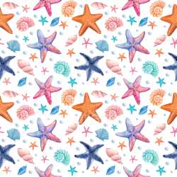 Pattern Bundle - Seamless 3D PBR Pattern Texture with Colorful Starfish and Seashell Motifs in Watercolor… texture preview